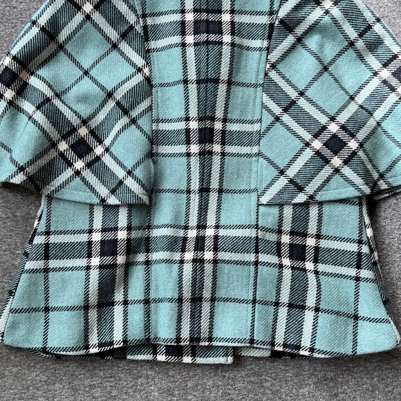Mossimo Plaid Cape Style Sleeve Wool Blend Pea Coat Sz L Robin Blue - Picture 9 of 12